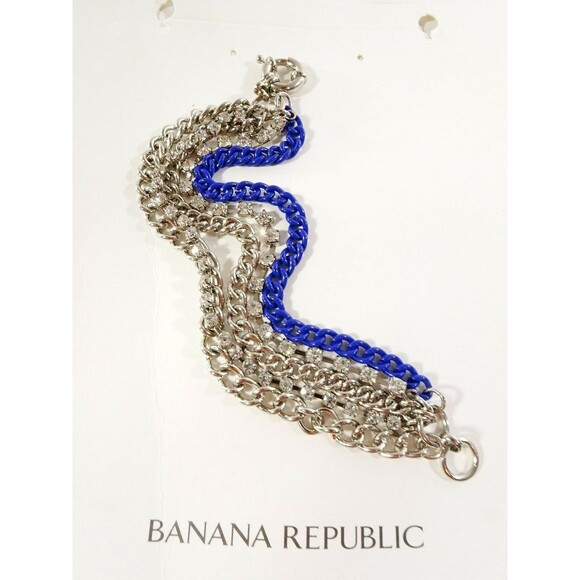 Banana Republic Women's Silver Layered Crystal Enamel Bracelet NWT 45 BLUE - Picture 5 of 5